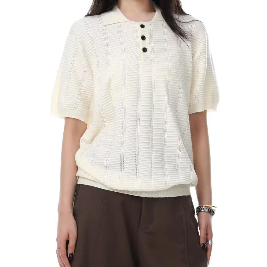 Polo camiseta de punto camiseta de manga corta camiseta de hombre solapa hueco textural viejo dinero viento hielo seda fábrica transfronteriza al por mayor