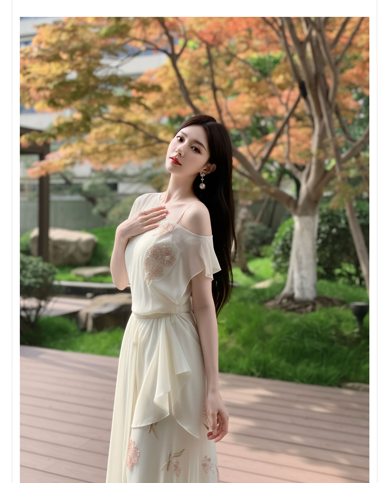 Bộ áo váy nữ tân cổ điển Trung Hoa thêu hoa nhẹ nhàng — Trang chủ, bộ đồ, nửa váy chi tiết 3
