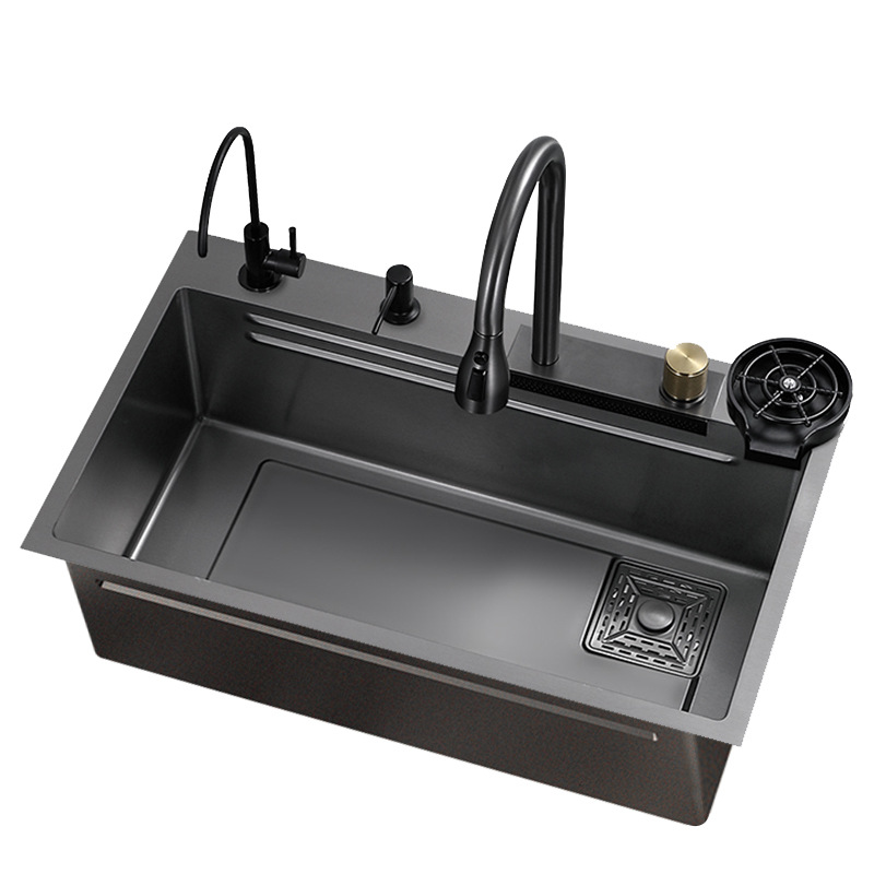 JOMOO Jiumu Feiyu cascada lavabo grifo lavabo de verduras negro nano 304 acero inoxidable espesado cuenco piscina tanque único