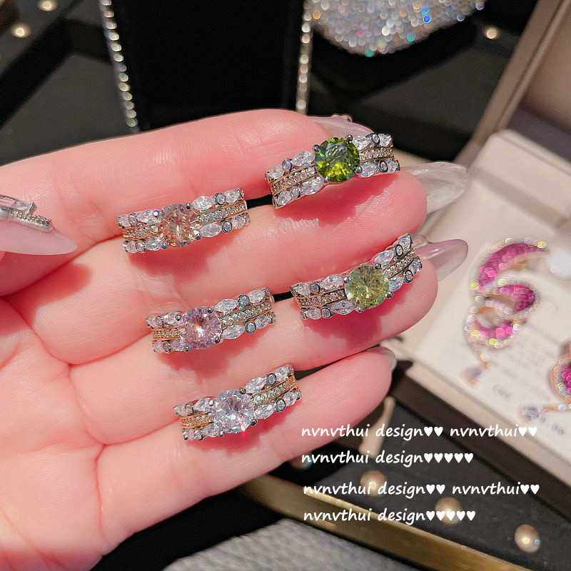 Jewelry lace wheat ear gem ring 18K gold plated eight hearts and eight arrows colorful treasure zircon full diamond ring adjustable Jewelry lace wheat ear gem ring 18K gold plated eight hearts and eight arrows colorful treasure zircon full diamond ring adjustable