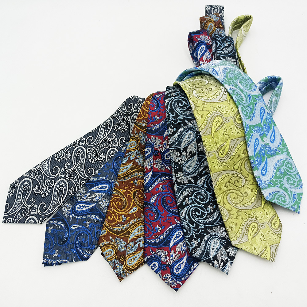 Corbata informal de negocios para hombre, en stock de fábrica, estilo nuevo atado a mano, diseño paisley, jacquard de poliéster y seda, 8 cm