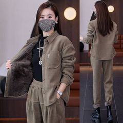 2025加绒加厚运动套装女秋冬季大码显瘦时尚洋气休闲欧货两件套