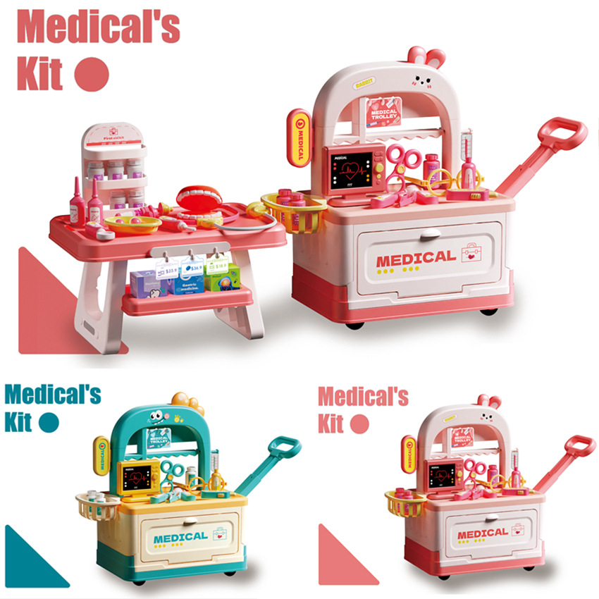 Clínica médica de simulación infantil transfronteriza juguete estetoscopio inyección pulso cardíaco carro médico casera