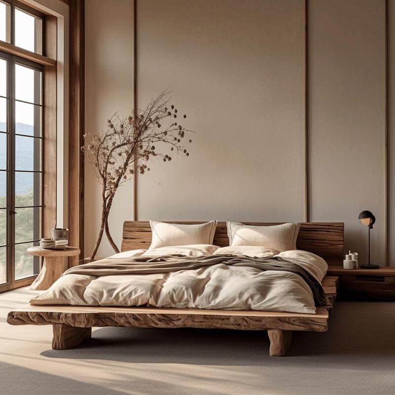 B&B Hotel Wabi-Sabi Style Bedroom Double Bed Master Bedroom Solid Wood Vintage Natural Wood Furniture Color Pure Solid Wood B&B Hotel Wabi-Sabi Style Bedroom Double Bed Master Bedroom Solid Wood Vintage Natural Wood Furniture Color Pure Solid Wood