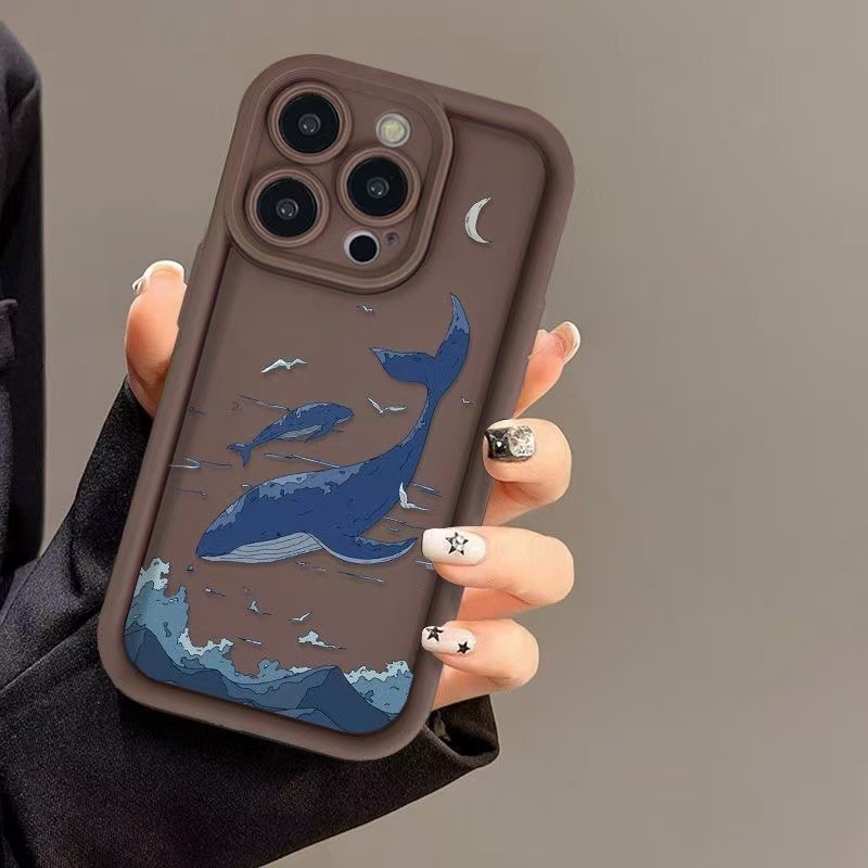 Sky Blue Whale para iPhone 16pro funda para teléfono móvil Apple 15 anti-caída 14 Europa y América 13promax nuevo 12x