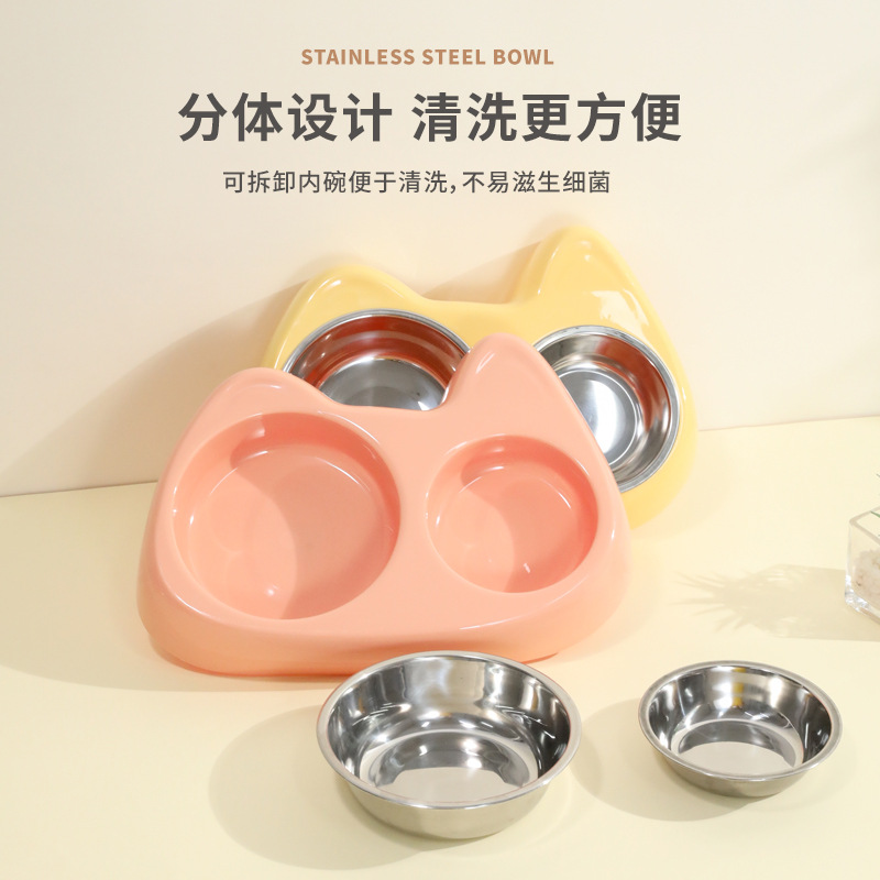 Tazón de acero inoxidable para gatos, base de plástico, diámetro grande y pequeño, antideslizante, gatito, peluche, lavabo de acero inoxidable, utensilios de comida para mascotas
