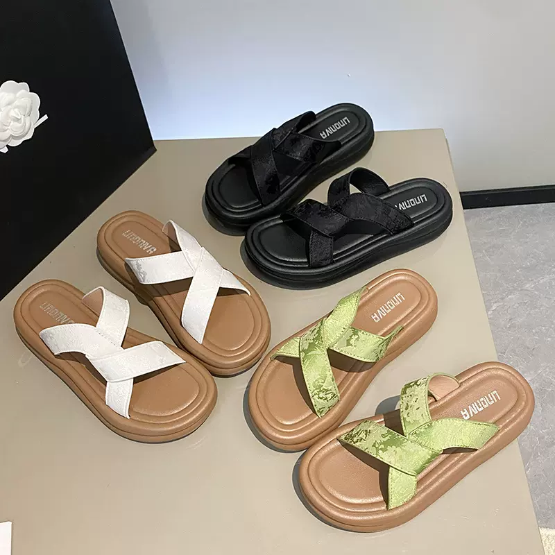 锦绣拖鞋女外穿4cm厚底休闲海边沙滩凉鞋时尚超火中式国风一字拖