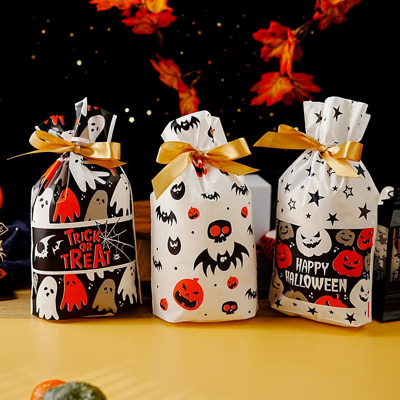 50个价 跨境新款万圣节抽绳塑料包装袋创意礼品包装糖果雪花酥袋