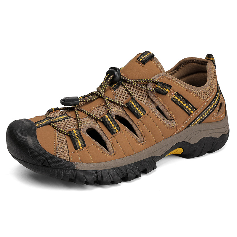 Cross-Border Large Size Hiking Sandals for Men in Summer Breathable Mesh Toe Sandals for Men Thick-Soled Outdoor Beach Shoes