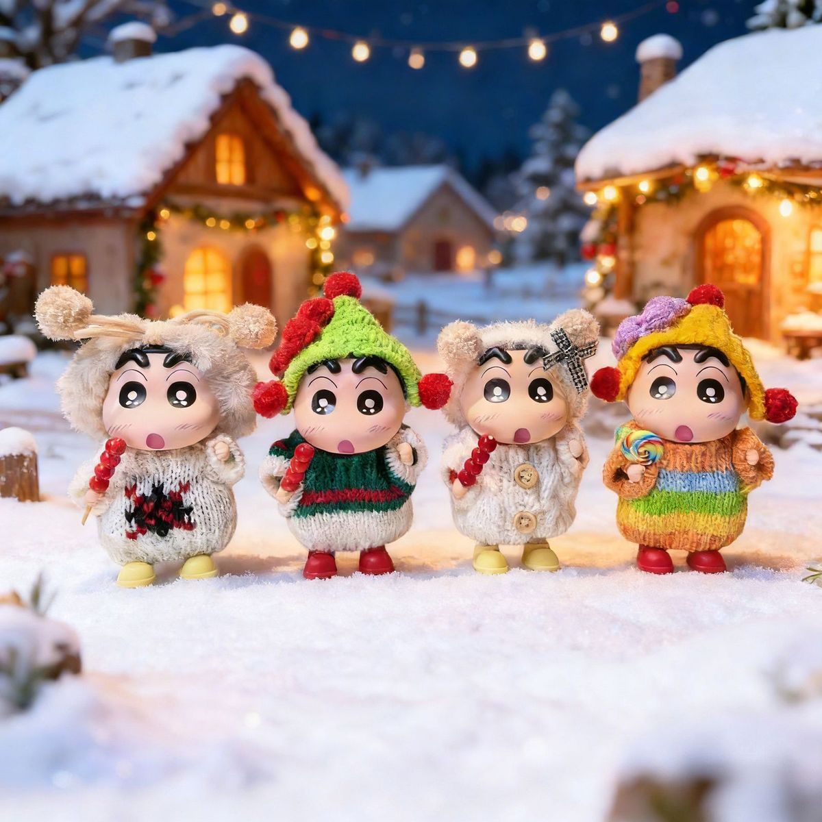 Sweater Snow Boots Crayon Shin-Chan Figurine Candied Hawthorn Blind Box Cute Home Decor Car Toy Trendy Doll Gift