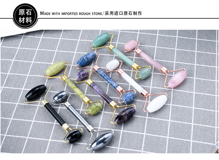 Wholesale natural jade powder crystal cylinder scraping board massage rod face roller jade set universal for full body