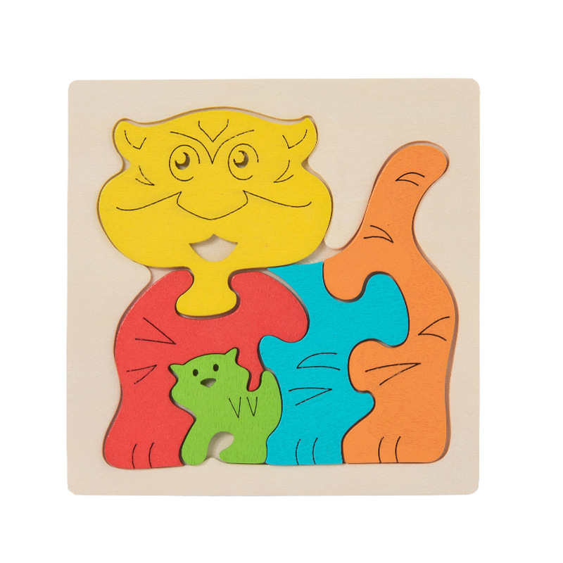 Fábrica directa de madera infantil plano puzzle padres-hijos patrón de animales cognición niños niñas juguetes de educación temprana