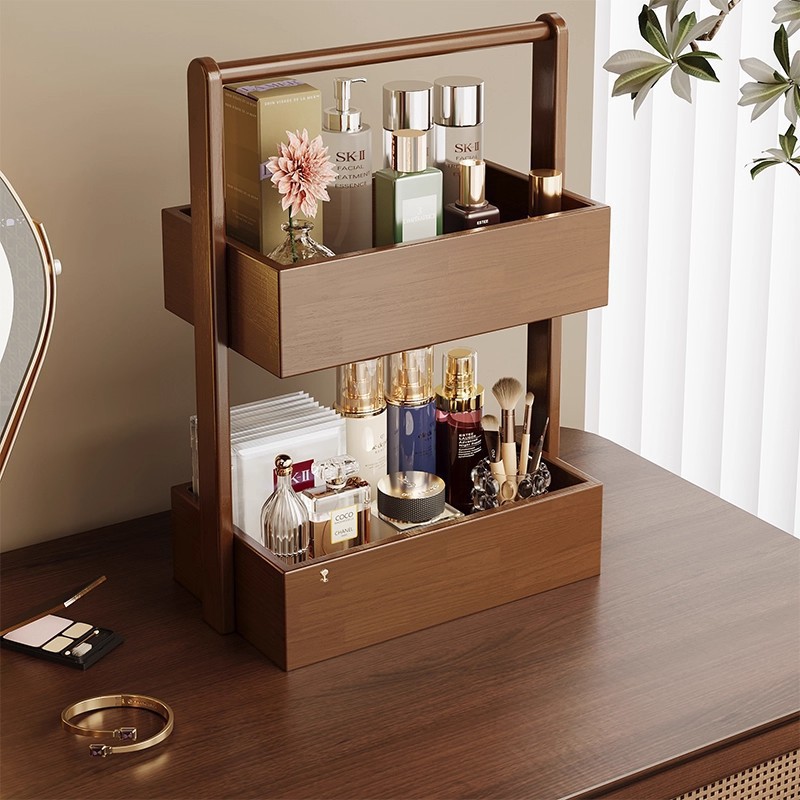 Caja de almacenamiento de cosméticos de madera maciza estante de escritorio lujoso de alto nivel de lápiz labial para productos de cuidado de la piel joyas estante de almacenamiento multicapa