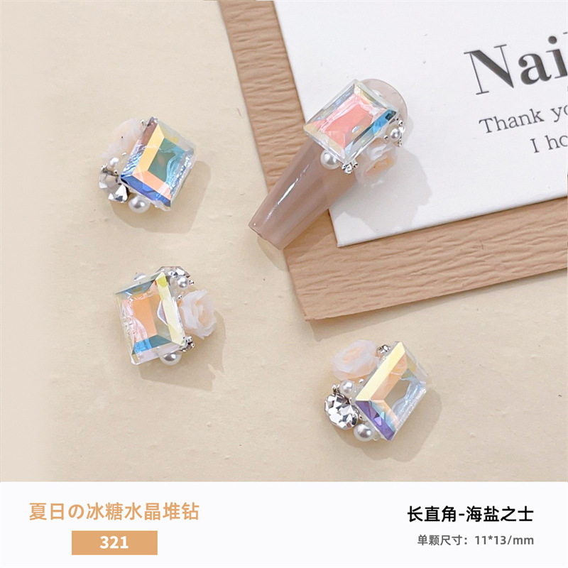 Verano hielo a través de la manicura, pila de cristales, joyería de diamantes, azúcar transparente, huevo de paloma, diamante de uñas, pila de rosas, bola de diamantes, producto terminado