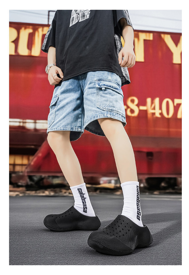 Dép bít mũi đế dày in 3D thoáng khí chống trượt đi ngoài trời — Màu kaki, màu đen chi tiết 15