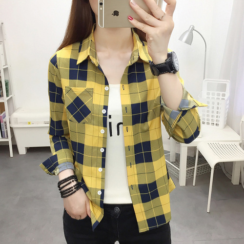 Women's Long-Sleeve Grid Shirt 2025 New Spring and Autumn Korean Version Retro Hong Kong Style Base Shirt for Plus Size Casual Single Wear Outerwear
