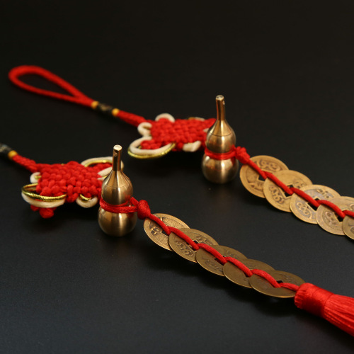 Chinese Knot Pure Copper Five Emperors Money Gourd Pendant Accessories Pendant Door-to-Door Home Car Hanging Auspicious Red Phnom Penh