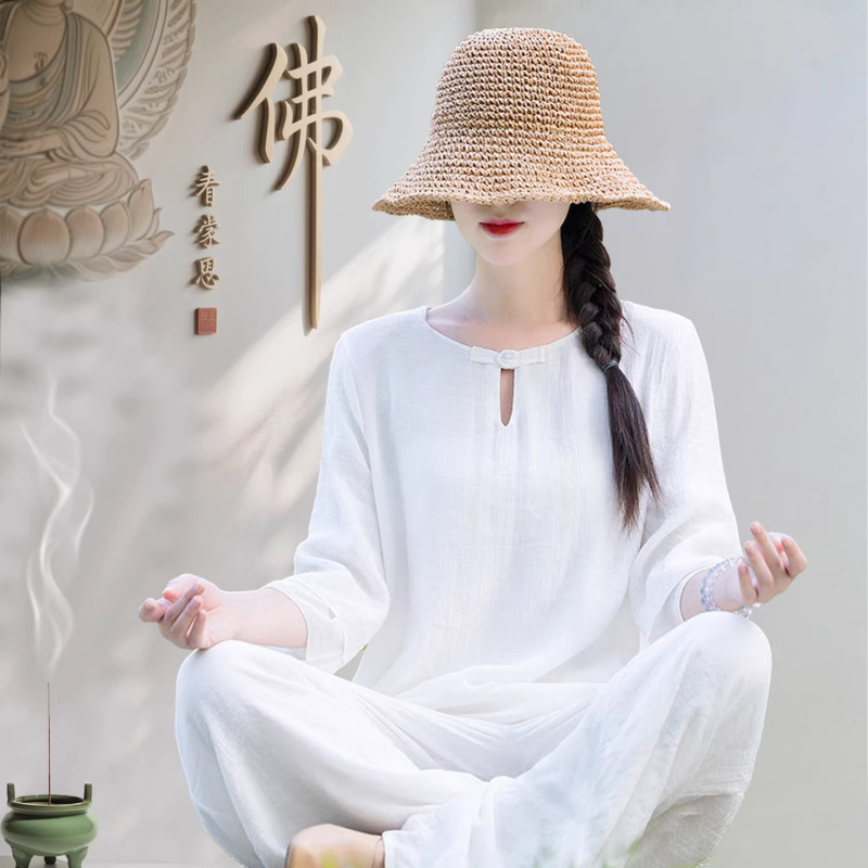 Meditation Clothing for Women, Ethereal Healing Attire, Buddhist Zen-Style Women's Clothing, Meditation Attire for Worship, Plain Clothing for Lay Practitioners, Women's Style Meditation Clothing for Women, Ethereal Healing Attire, Buddhist Zen-Style Women's Clothing, Meditation Attire for Worship, Plain Clothing for Lay Practitioners, Women's Style