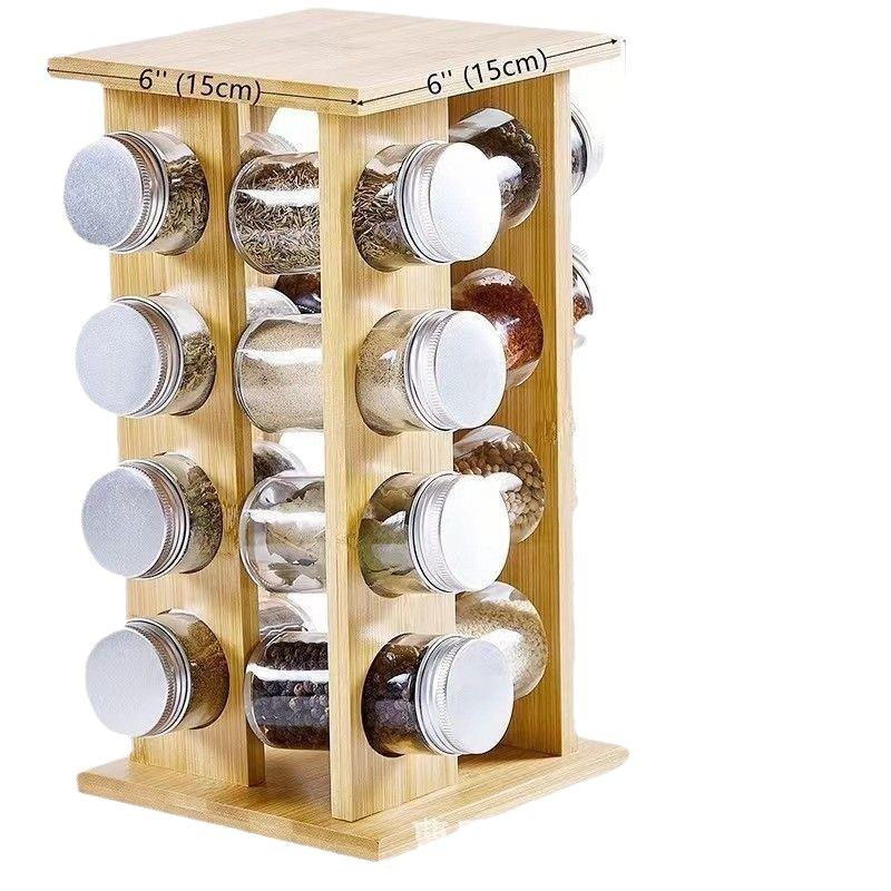 rack de condimento giratorio de madera de mesa de cocina acabado de botella de condimento rack de almacenamiento rack de clasificación de especias de madera sólida multicapa