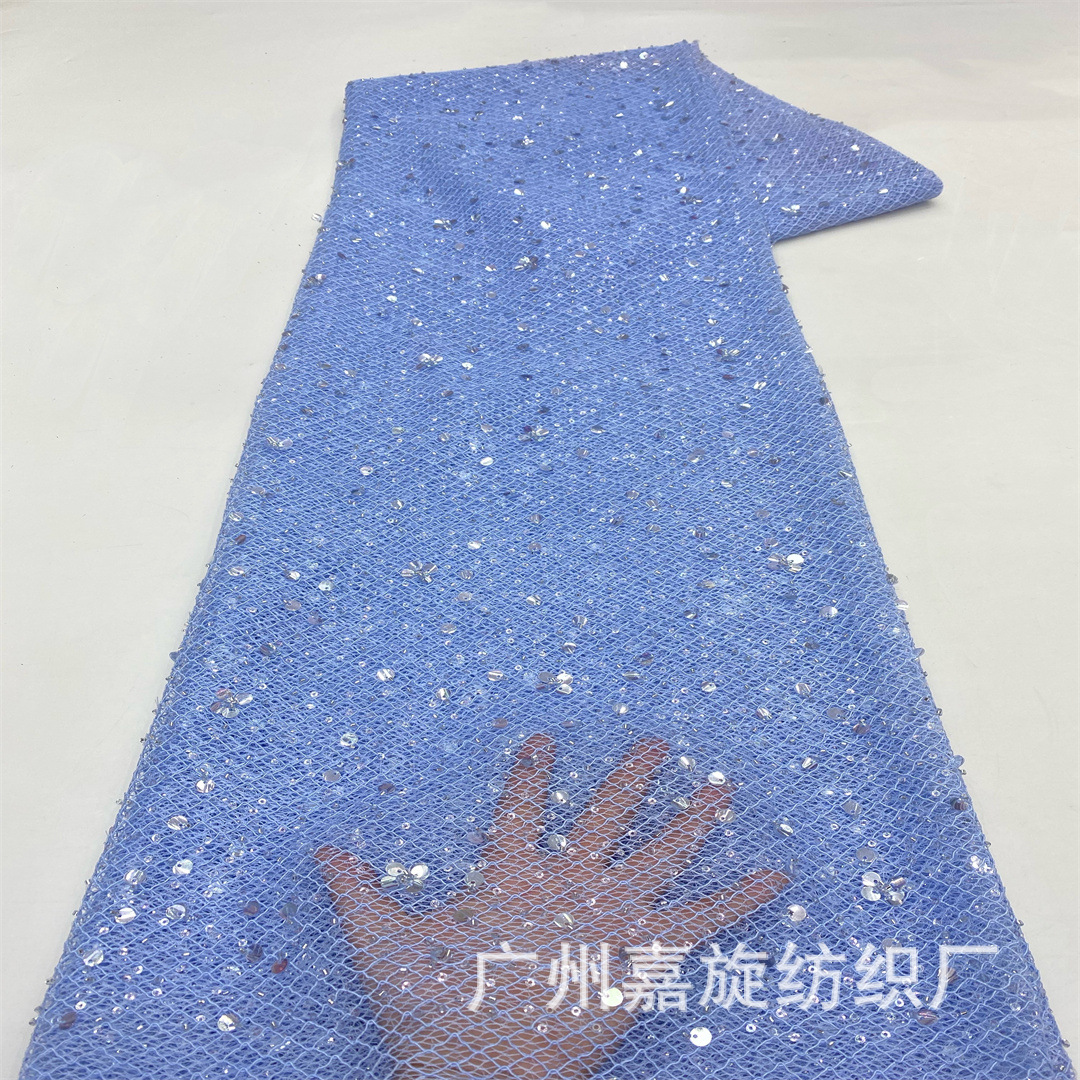 Revestimiento hueco de malla inferior flor sequin tela de tubo de perlas cordón bordado vestido vestido de moda tela bordada de encaje