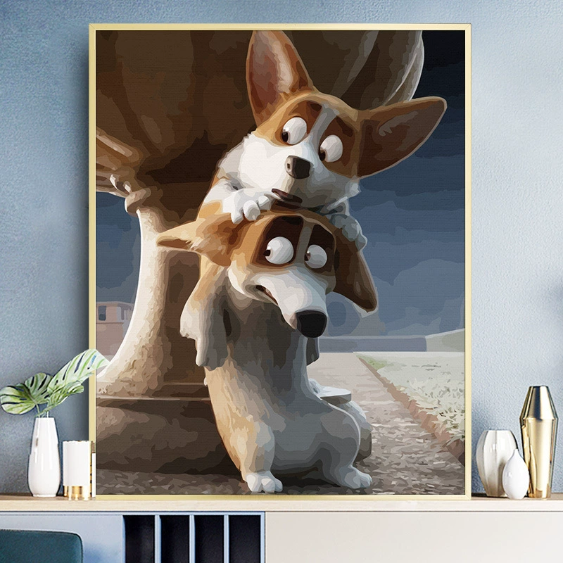 Цифровая картина маслом ручной росписью заполнение цвета, Queen's Corgi Anime мультфильм детское декоративное масло