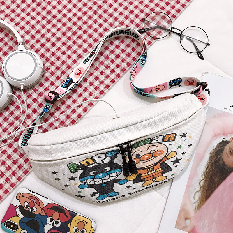 Bolsa de pecho para mujer 2024 nueva personalidad bolsa de lona impresa bolsa de dibujos animados Harajuku japonesa bolsa de lona de hombro