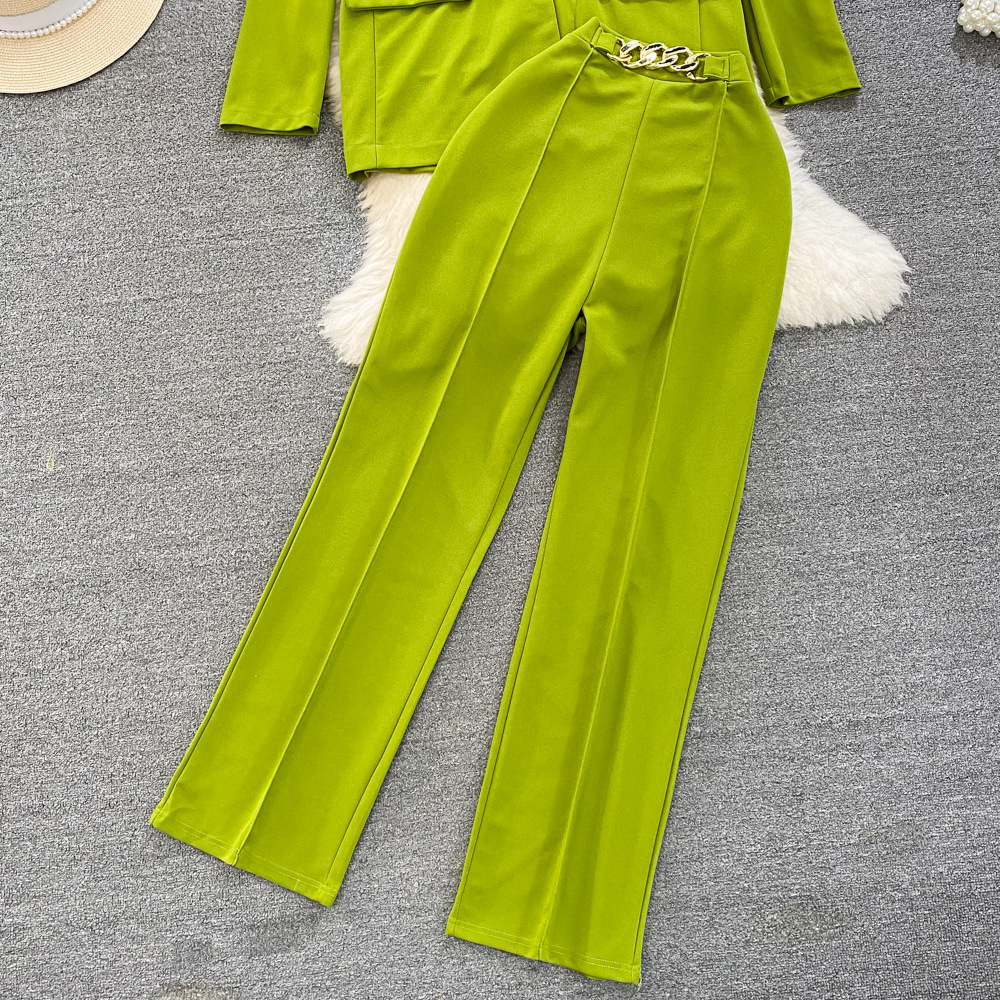 Dametøj Modejakkesæt kvinders højtaljede blyantbukser professionelle nipunktsbukser tredelt camisole løs jakkesæt jakke forår_voghion.com