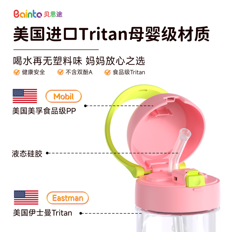 贝恩途新款tritan水杯带吸管便携塑料杯男女生高颜值杯子儿童水杯|undefined