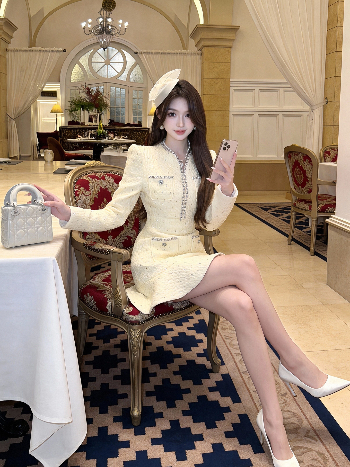 Đầm đuôi cá ôm body nữ đính kim cương phong cách thiên kim — màu mơ
