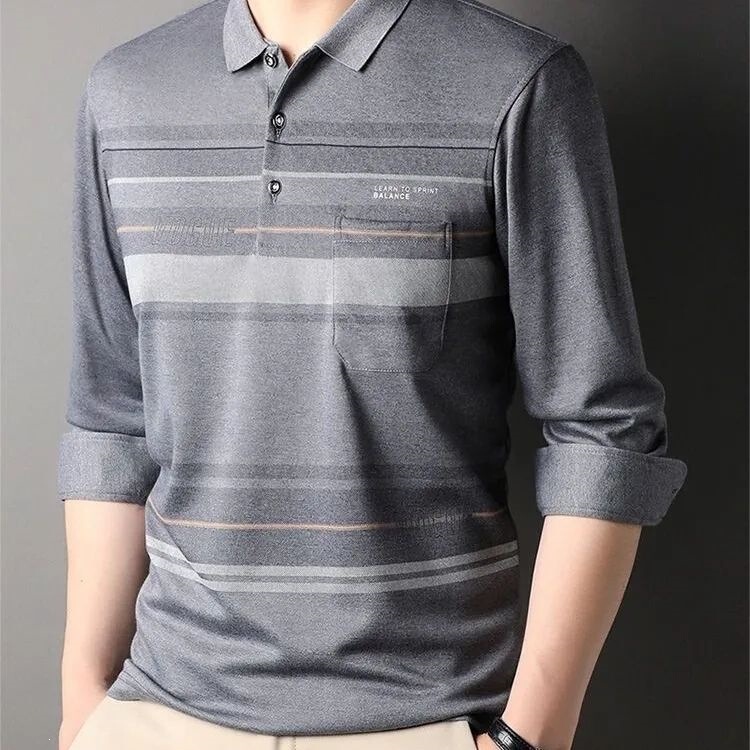 New Spring and Autumn Long-Sleeve Polo Shirt for Middle-Aged and Elderly Men, with Pockets and Turn-down Collar, Casual Button-Up Top New Spring and Autumn Long-Sleeve Polo Shirt for Middle-Aged and Elderly Men, with Pockets and Turn-down Collar, Casual Button-Up Top