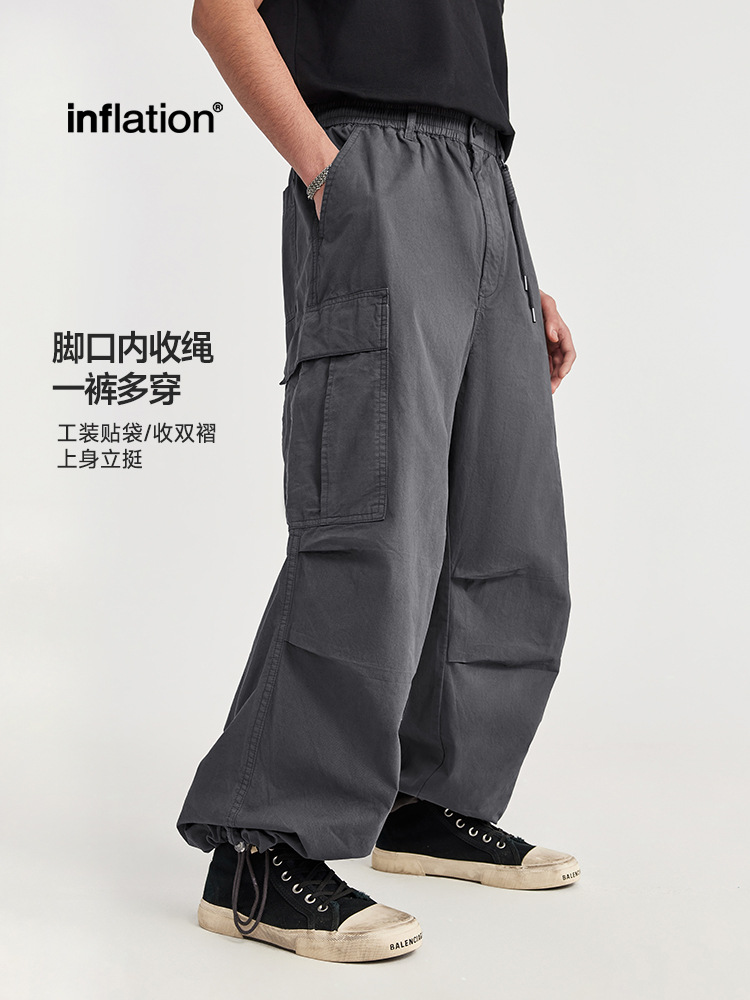 Ropa de hombre de Jiezhan | Monos de pierna ancha lavados prêt-à-porter 2025 nuevos productos de primavera y verano Asute teñido calle suelta casual