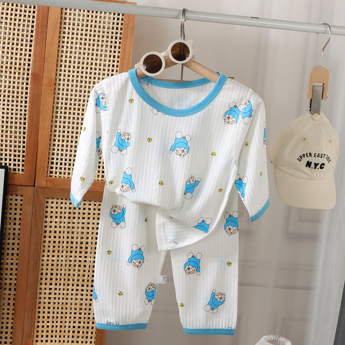 Pijamas para niños de verano de manga delgada de tres cuartos de dibujos animados para Niñas Ropa Para el hogar traje de bebé de manga corta ropa de aire acondicionado traje de verano