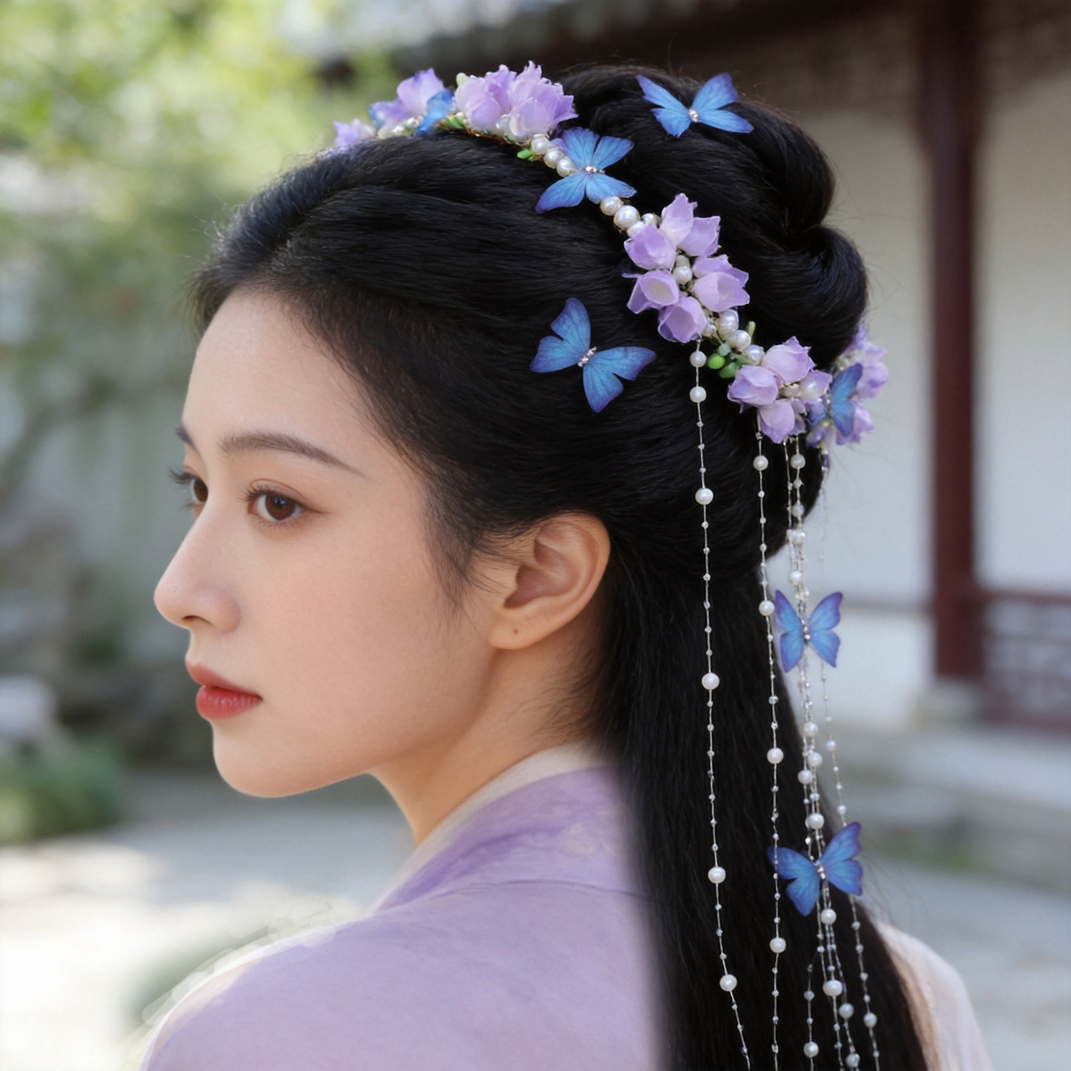 Ethereal long tassel butterfly wreath, ancient style travel photo shoot hair accessory, new Chinese style vacation photo headpiece, Hanfu headdress