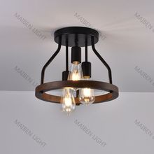 亚马逊供货厂家批发美式农舍木头铁艺吸顶灯卧室灯玄关灯可做美规