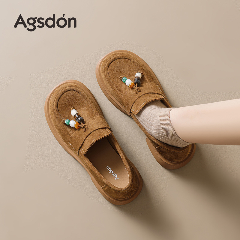 Zapatos Lefour de fondo grueso para mujeres 2025 nuevo invierno y otoño zapatos de un solo pie retrógrados bordas cuentas Bocken