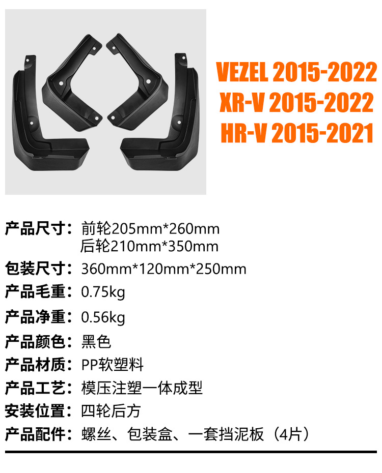 Suitable for Honda Binzhi Vezel XRV HRV 2015-2022 foreign trade cross-border car mudguard pico