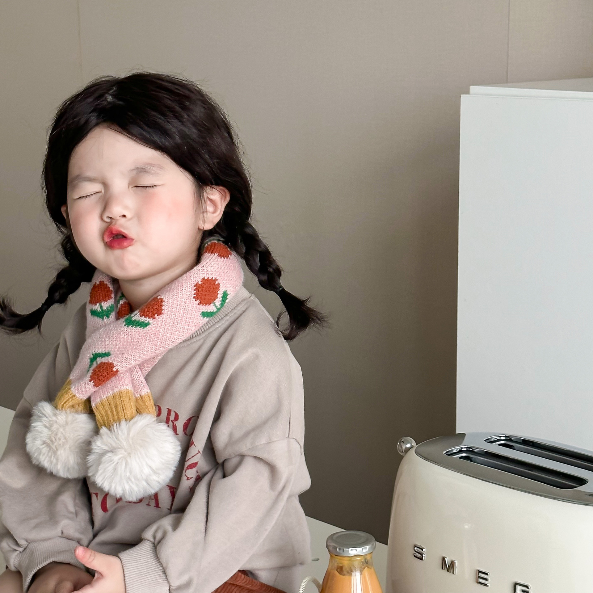 Children's scarf winter fashion ins cute flower knitted warm baby bib_voghion.com