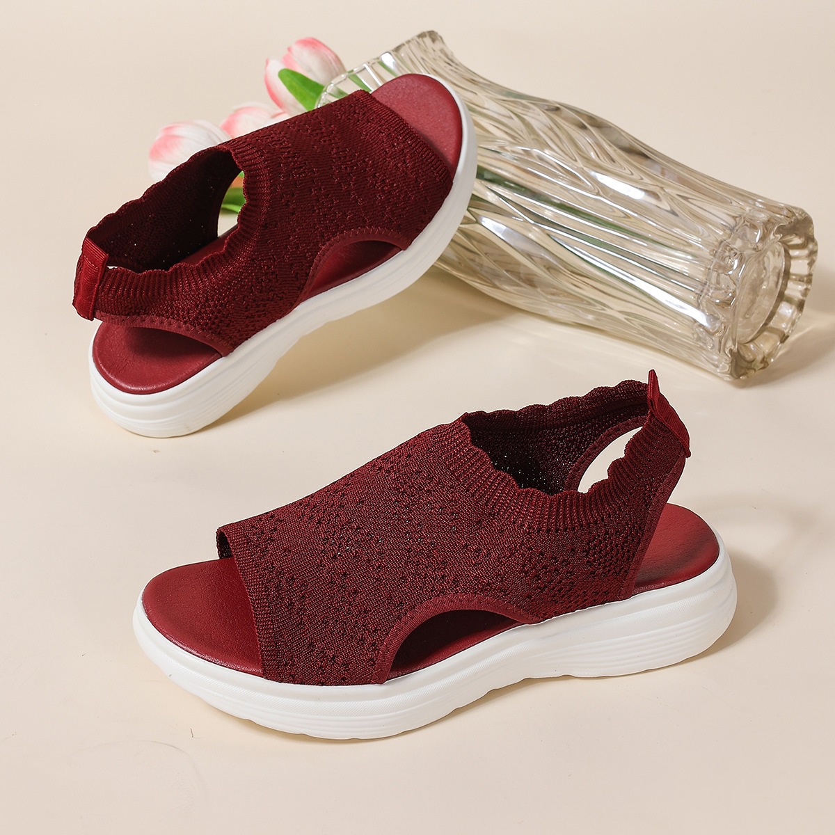 Sandalias de Cuña Tejidas para Mujer Talla Grande de Tela y Caucho con Suela Gruesa para Verano image 16