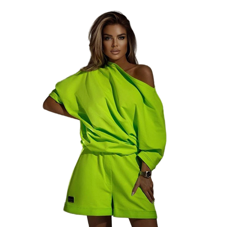 Damenbekleidung Mode Pullover Hosenanzug eine Schulter trägerlos lose zweiteiliger Anzug_voghion.com