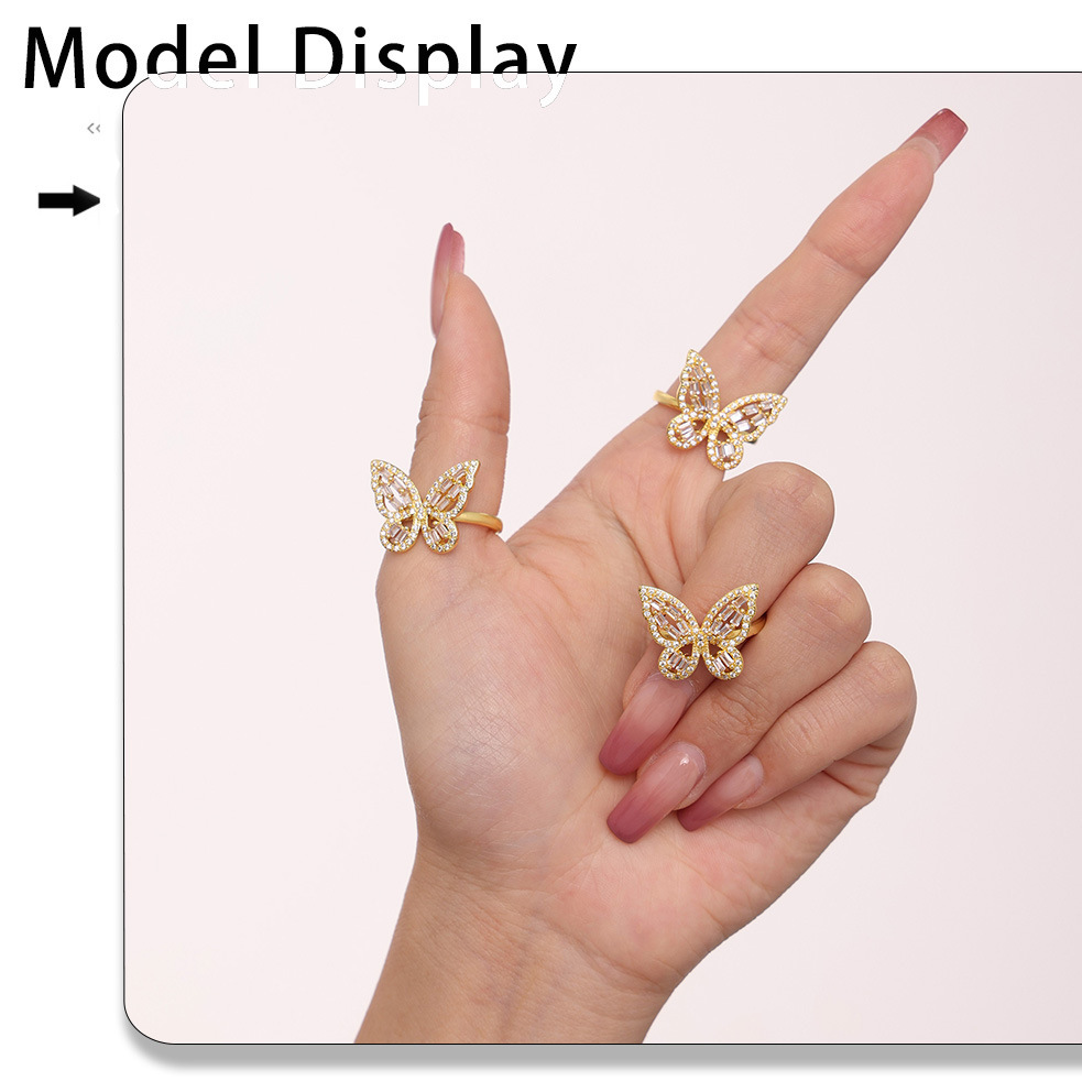 Square Sugar Ins Butterfly Fairy Zircon Ring Fashion Personality Copper Niche Open Mouth Ring_voghion.com