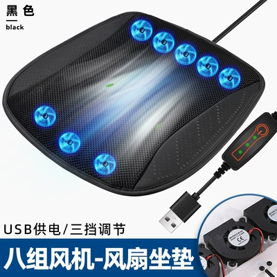 Car Cooling Pad, Cool pad - 8-sets-of-fans-ventilated-ice-pad-black-usb-model