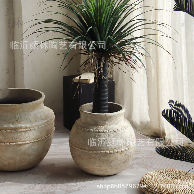 Art retro de cemento vasijas de flores sala de estar modelo de hotel de alto nivel ligeras decoración de vasijas de flores