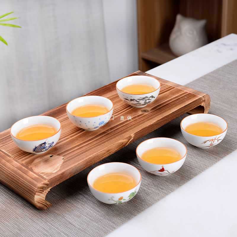 高白陶瓷茶杯品茗杯单杯功夫茶具茶盏手绘主人杯个人杯家用小茶碗