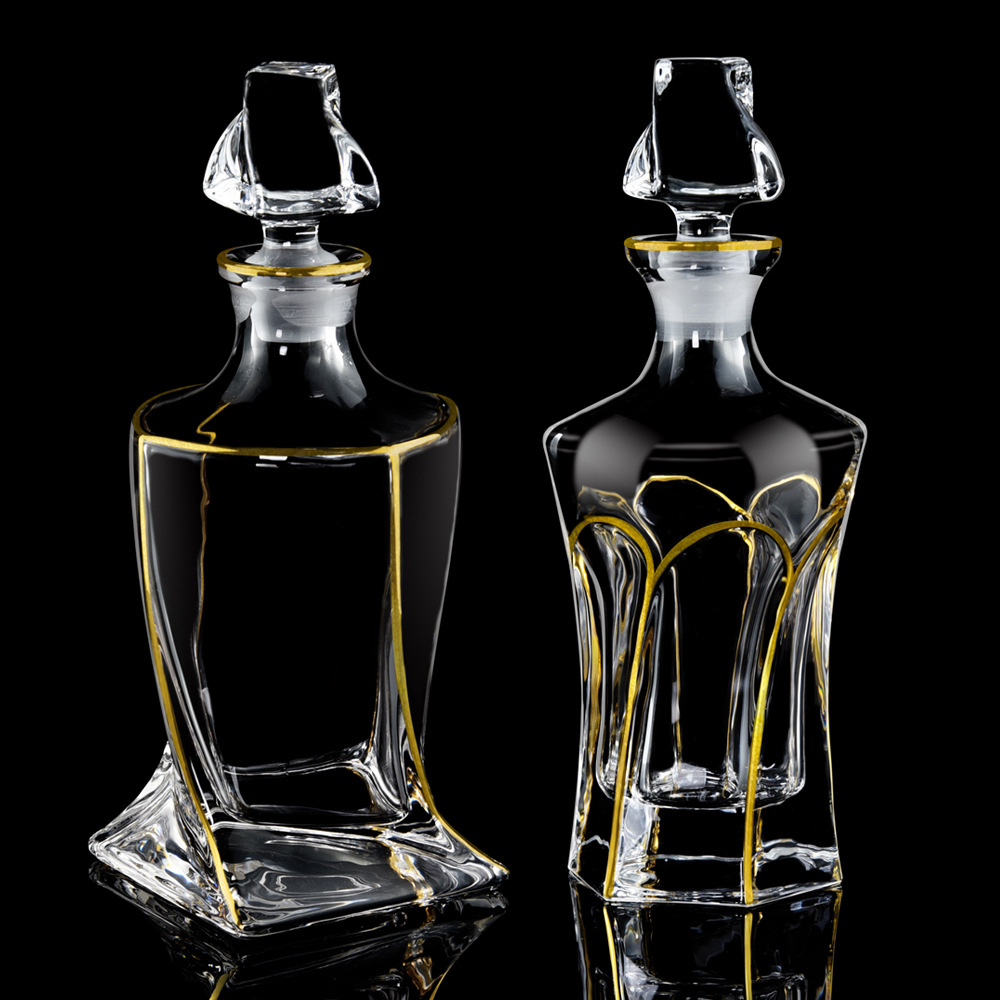 不規(guī)則扭腰杯套裝波西米亞描金酒瓶酒樽套裝白蘭地伏特加酒具套裝