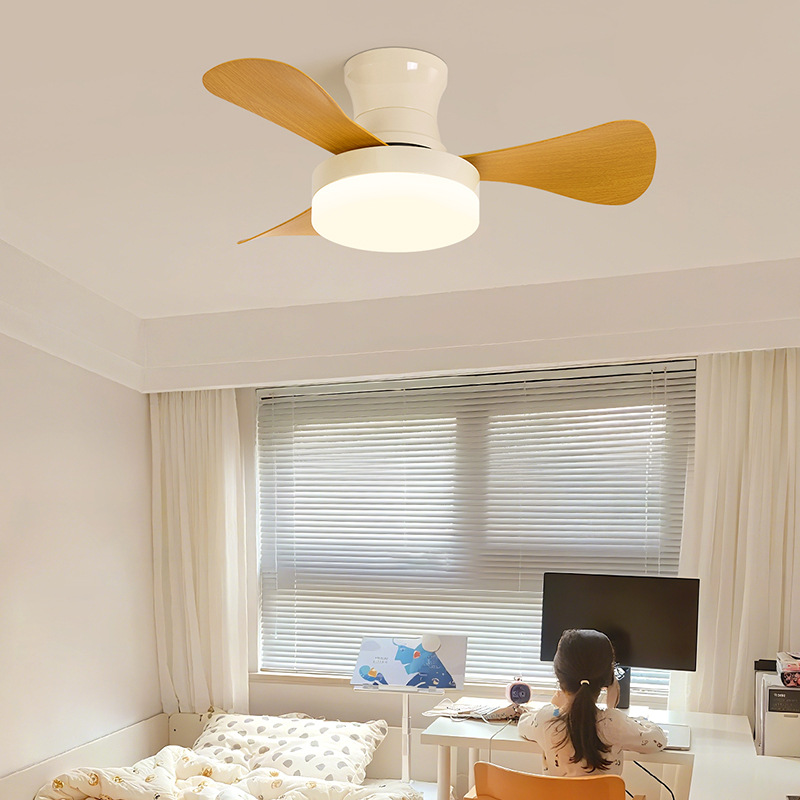 Vintage Bauhaus Dining Room Fan Light, Retro Walnut Wood Grain Bedroom Ceiling Fan Light, Silent Integrated Fan Ceiling Light