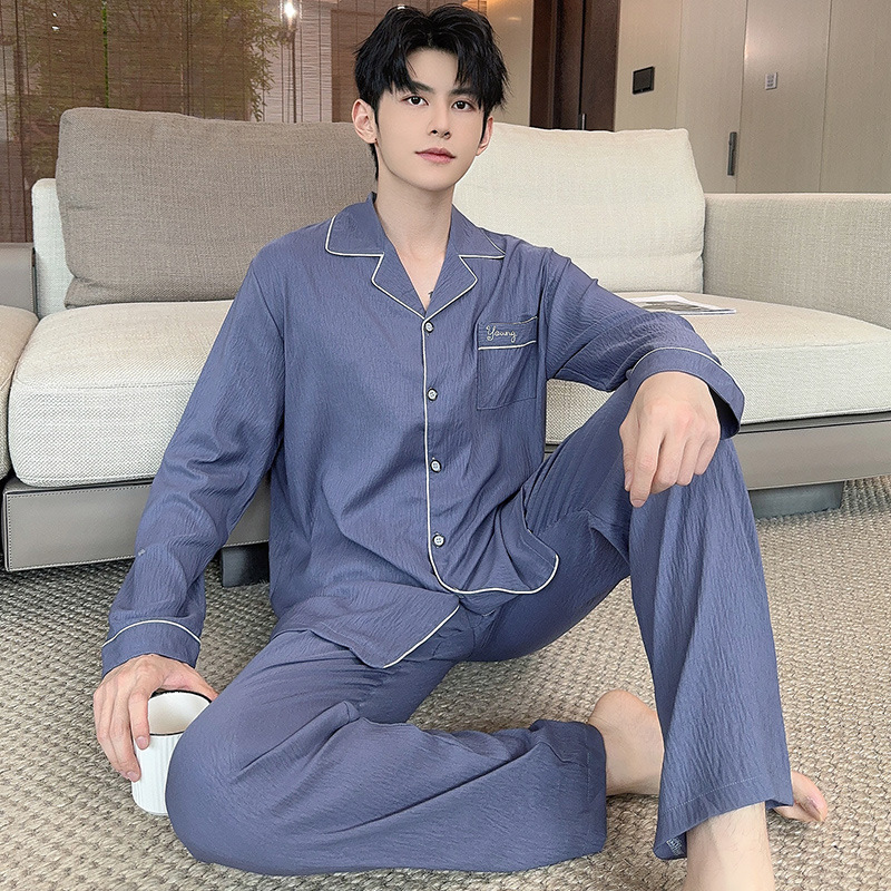 2025 nuevo pijama de primavera y otoño de hombre nubes de algodón de manga larga con la solapa de vestir de casa para niños set de verano