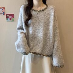 打底秋冬2025设计软毛衣女亮丝上衣感大码糯奶针织衫呼呼短款胖
