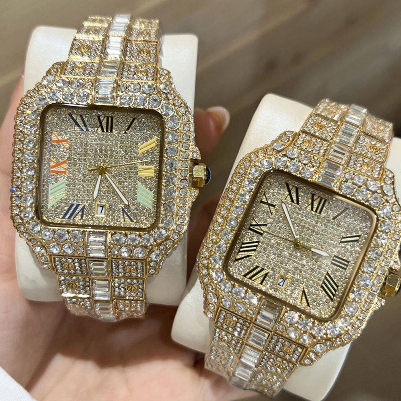 Quartzwatch Cartier-Style Full Diamond Roman Series Men's and Women's Quartz Watch Men's Watch Wholesale Large Dial