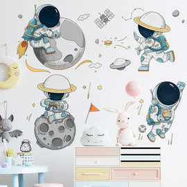 卡通可爱宇航员墙贴星球天体宇宙画学校教室贴纸儿童房防水自粘贴