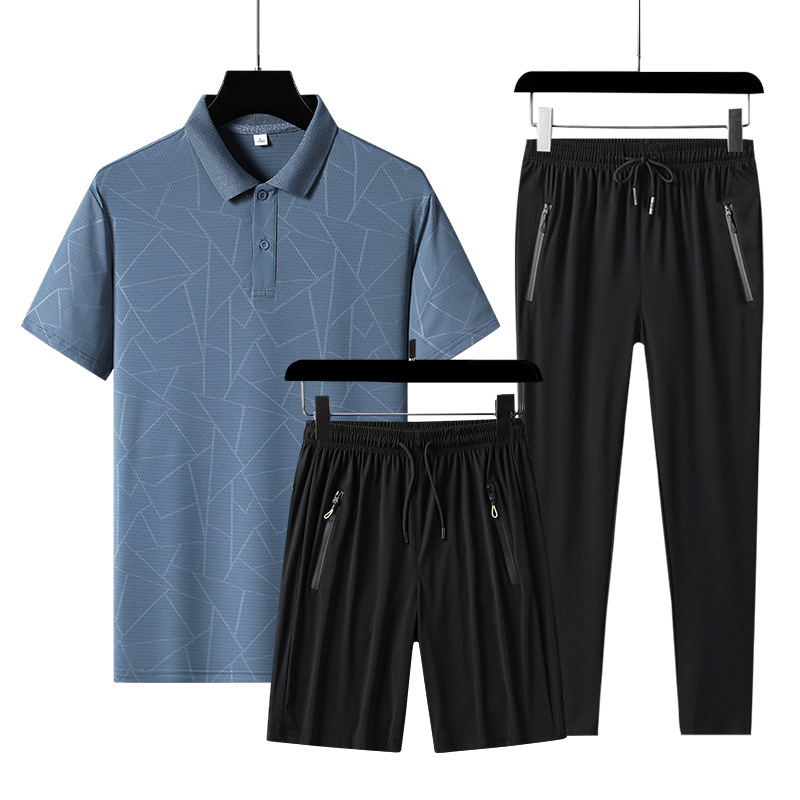 Papá, traje de verano, camiseta de mangas cortas de hielo, traje deportivo de mediana edad, hombre, día del padre, ropa de verano seca rápida.